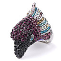 Eagle Head Rhinestone Studded Ring
