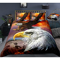 Eagle Print 3-Piece Duvet Cover Set Hotel Bedding Sets Comforter Cover with Soft Lightweight Microfiber,  Include 1 Duvet Cover,  2 Pillowcases for Double/Queen/King(1 Pillowcase for Twin/Single)
