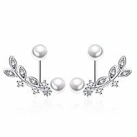 ear jacket cuff earrings set sterling silver front back 2 in 1 with cz pearl