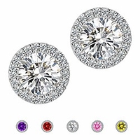 earrings round halo earrings purple fashion jewelry cubic zirconia stud earrings for women men