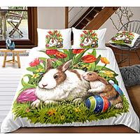 Easter Bunny 3-Piece Duvet Cover Set Hotel Bedding Sets Comforter Cover with Soft Lightweight Microfiber,  Include 1 Duvet Cover,  2 Pillowcases for Double/Queen/King(1 Pillowcase for Twin/Single)