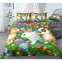 Easter Bunny 3-Piece Duvet Cover Set Hotel Bedding Sets Comforter Cover with Soft Lightweight Microfiber,  Include 1 Duvet Cover,  2 Pillowcases for Double/Queen/King(1 Pillowcase for Twin/Single)