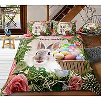 Easter Bunny 3-Piece Duvet Cover Set Hotel Bedding Sets Comforter Cover with Soft Lightweight Microfiber,  Include 1 Duvet Cover,  2 Pillowcases for Double/Queen/King(1 Pillowcase for Twin/Single)
