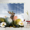 Easter Egg Gray Rabbit Digital Printing Shower Curtain Shower Curtains Hooks Modern Polyester New Design