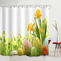 Easter Egg Yellow Flower Digital Printing Shower Curtain Shower Curtains Hooks Modern Polyester New Design