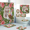 Easter Flowers Bunny Digital Printing Four-piece Set Shower Curtains and Hooks Modern Polyester Machine Made Waterproof Bathroom