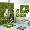 Easter Gray Rabbit Flowers Digital Printing Four-piece Set Shower Curtains and Hooks Modern Polyester Machine Made Waterproof Bathroom