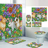 Easter Oil Painting Bunny Digital Printing Four-piece Set Shower Curtains and Hooks Modern Polyester Machine Made Waterproof Bathroom