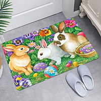 Easter Oil Painting Bunny Egg Digital Printing Floor Mat Modern Bath Mats Nonwoven / Memory Foam Novelty Bathroom