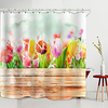 Easter Wooden Board Colored Flowers Digital Printing Shower Curtain Shower Curtains Hooks Modern Polyester New Design
