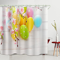 Easter Wooden Board Flowers Eggs Digital Printing Shower Curtain Shower Curtains Hooks Modern Polyester New Design