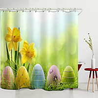 Easter Yellow Flower Egg Digital Printing Shower Curtain Shower Curtains Hooks Modern Polyester New Design