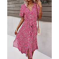 ebaywish amazon independent station 2021 new floral print lapel button knotted short sleeve dress miniinthebox