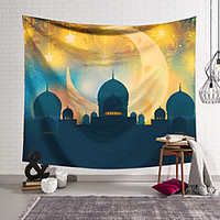 Eid Mubarak Islamic Muslim Ramadan Wall Tapestry Art Decor Blanket Curtain Hanging Home Bedroom Living Room Decoration Polyester Castle Moon