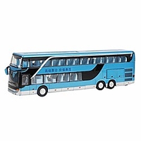 electric 1:50 alloy double decker school bus pull back bus vehicles car model set toy with light music best gift for children toddlers kids(blue)