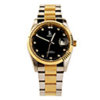 Elegant Golden Tone Crystal Automatic Wristwatch with Luminous Hand Black