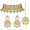 elegant indian wedding wear faux kundan studded choker necklace with maang tikka ethnic fashion jewelry for women (green)