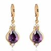 elegant unique design 18k gold filled inlay teardrop purple cubic zirconia dangle drop earrings