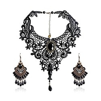 elegant vintage black lace victorian lolita gothic pendant choker necklace earrings set miniinthebox