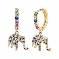 elephant dangle hoop earrings 14k gold plated cubic zirconia animal huggies earrings for women girls