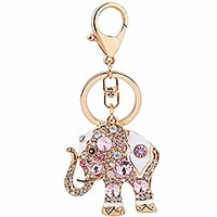 elephant keychain, animal keychains lucky colorful opal rhinestone womens girls car pendant keyring purse charm, pink keychain