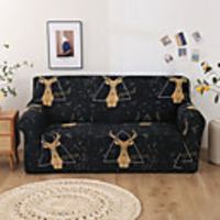 Elk Print 1-Piece Sofa Cover Couch Cover Furniture Protector Soft Stretch Slipcover Spandex Jacquard Fabric Super Fit for 1~4 Cushion Couch and L Shape Sofa, Easy to Install(1 Free Cushion Cover)