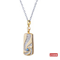 Elongated Stainless Steel Crystal USB2.0 Flash Drive Necklace (256MB)