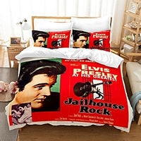 Elvis Presley 3-Piece Duvet Cover Set Hotel Bedding Sets Comforter Cover with Soft Lightweight Microfiber,  Include 1 Duvet Cover,  2 Pillowcases for Double/Queen/King(1 Pillowcase for Single)