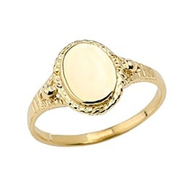 enchanting 10k yellow gold milgrain engravable oval signet ring (size 3.5)