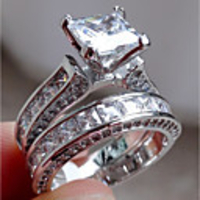 Engagement Ring Diamond Solitaire Green Silver Silver Tow Layers Ring Stainless Steel Ladies Unusual Unique Design 2pcs 6 7 8 9 10 / Women