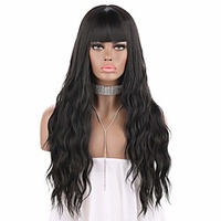 eNilecor Short Fluffy Bob Kinky Straight Hair Wigs with Bangs Synthetic Heat Resistant Women Fashion Hairstyles Custom Cosplay Party Wigs Wig Cap (Black) miniinthebox