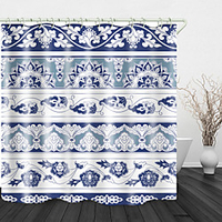 Ethnic blue Pattern Print Waterproof Fabric Shower Curtain for Bathroom Home Decor Covered Bathtub Curtains Liner Includes with Hooks