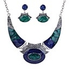 ethnic dark blue green embossed bib collar earrings necklace jewelry set women
