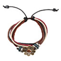 Ethnic Fusion Multilayer Vintage Fabric and Leather Bracelet with Clover