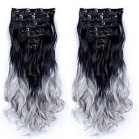 Eunice 22Inch 16 Clips in Hair Extensions Long Wavy Synthetic Clip In Hair Extensions Fake False Hair Pieces Ombre Hairpieces miniinthebox