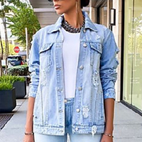 europe and america independent station aliexpress amazon wsh letter print loose denim girl mid-length jacket miniinthebox
