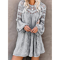 european and american cross-border 2021 spring and summer solid color chain link flower round neck long sleeve leisure short dress for women miniinthebox