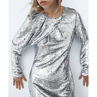 european and american fashion hot girl round neck stitching long-sleeved sequin dress spring and autumn new foreign trade ladies base skirt miniinthebox