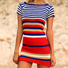 european and american new black and white striped knit sweater beach blouse seaside holiday skirt bikini swimsuit with sun protection clothing women miniinthebox