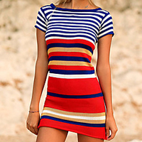 european and american new black and white striped knit sweater beach blouse seaside holiday skirt bikini swimsuit with sun protection clothing women miniinthebox