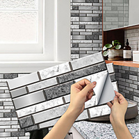 European Style Retro Gray And White Stone Self-adhesive Tile Stickers Kitchen Stove Water And Oil Proof Stickers House DIY Renovation Wall Stickers miniinthebox