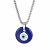 evil eye necklace, stainless steel chain with blue glass eye pendant for women men boys girls (blue,  20)
