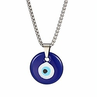 evil eye necklace, stainless steel chain with blue glass eye pendant for women men boys girls (blue,  20)