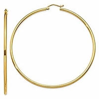 extra large 14k yellow gold tube hoop earrings with click-down clasp (2mm tube),  (65mm)