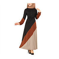 factory direct supply iduoduo new product stitching contrast long skirt,  lapel buttoned lace dress,  malay dress 21320 miniinthebox