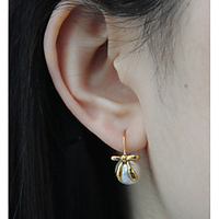 factory wholesale bowknot ribbon ear hook earrings imitation pearl korean earrings titanium steel 18k gold plated miniinthebox