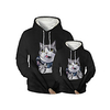 Family Look Active Cat Graphic Optical Illusion Animal Print Long Sleeve Regular Hoodie Sweatshirt Black