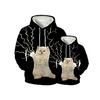 Family Look Active Cat Graphic Optical Illusion Animal Print Long Sleeve Regular Hoodie Sweatshirt Black