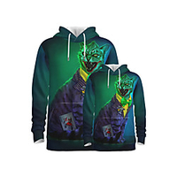 Family Look Active Cat Graphic Optical Illusion Animal Print Long Sleeve Regular Hoodie Sweatshirt Green