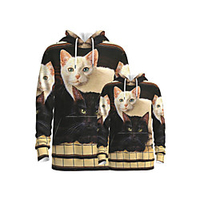 Family Look Active Cat Graphic Optical Illusion Animal Print Long Sleeve Regular Hoodie Sweatshirt Khaki